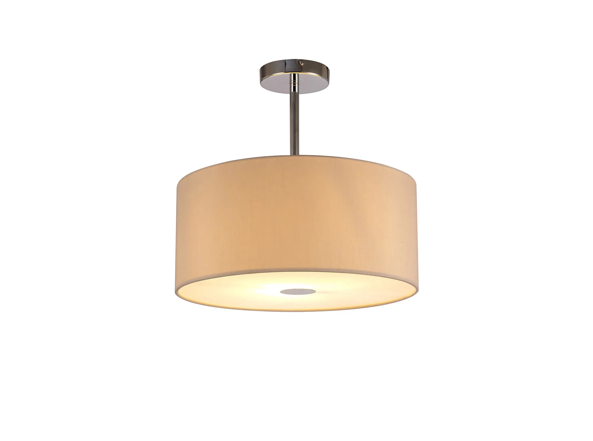 DK0096  Baymont 40cm Semi Flush 1 Light Polished Chrome; Nude Beige/Moonlight; Frosted Diffuser